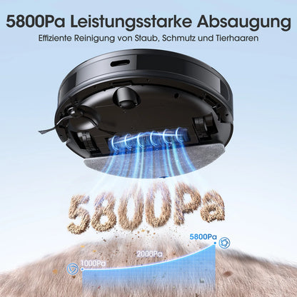 Lubluelu B40 Robot Aspirapolvere e Lavapavimenti, Aspirazione Potente 5800Pa, 180 Minuti di Autonomia, Controllo APP, Mappatura Intelligente, 34 Zone Proibite