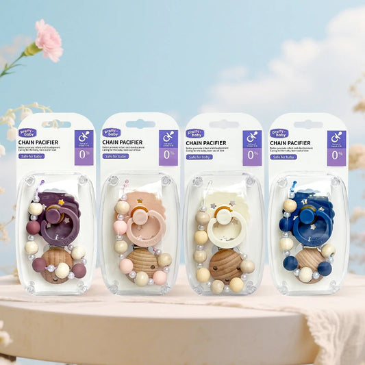 Confezione da 2 Ciucci per Neonati a Forma di Girasole con Clip in Legno, Set Portaciuccio