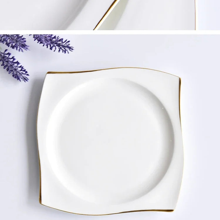 Set di Piatti in Ceramica, Stoviglie in Porcellana Bone China, Set Creativo di Piatti e Vassoi Phnom Penh, Piatti Quadrati, Servizio da Tavola per Cucina