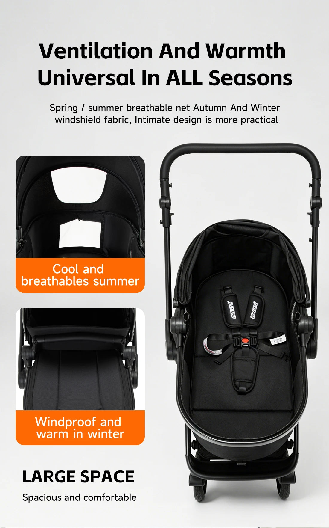 Passeggino per Neonati 3-in-1 di Lusso, Carrozzina da Viaggio Portatile con Telaio in Alluminio, Passeggino Pieghevole con Vista Panoramica