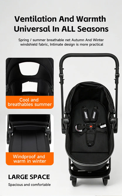 Passeggino per Neonati 3-in-1 di Lusso, Carrozzina da Viaggio Portatile con Telaio in Alluminio, Passeggino Pieghevole con Vista Panoramica