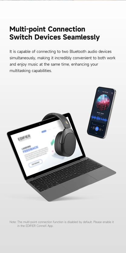 Cuffie Wireless Over-Ear EDIFIER W830NB - ANC -45dB, Hi-Res LDAC, Bluetooth 5.4, 94 Ore di Riproduzione, Ricarica Rapida, Pieghevoli, Chiamate Multipoint AI, App ConneX