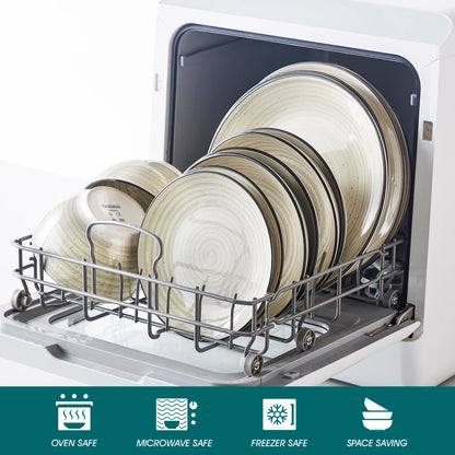 vancasso 24/48 pezzi piatti Beige set da pranzo set di stoviglie in ceramica spirale dipinta a mano con 6 piatti per la cena/Dessert/zuppa/ciotola