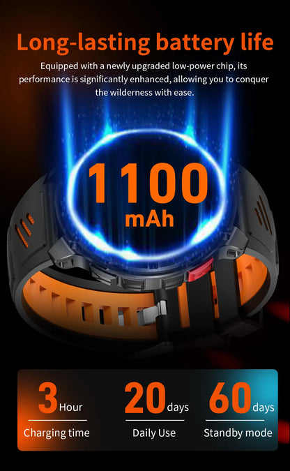 Nuovo Smartwatch T-REX3 Ultra con Batteria da 1100mAh, Impermeabile 10ATM, GPS, Bussola, Torcia, Display AMOLED HD da 1.7'', Chiamate, Orologio Sportivo Intelligente per Uomo
