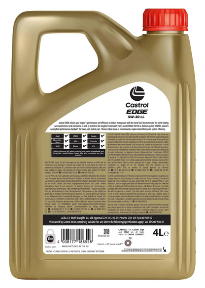 Castrol EDGE 5W-30 LL Olio Motore per auto Totalmente Sintetico, 4L