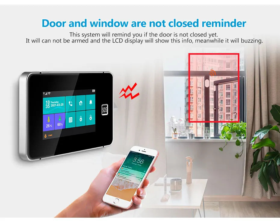 KERUI 2G WIFI GSM Sistema di Allarme Domestico Set Touch Screen da 4.3 pollici Sistema di Allarme di Sicurezza Tuya Smart App Alexa per la Casa Antifurto