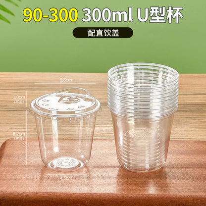 Tazza di plastica monouso per bevande fredde a forma di U, calibro 90, materiale PET, tazze da caffè trasparenti con coperchio, bicchiere da tè al latte sigillato