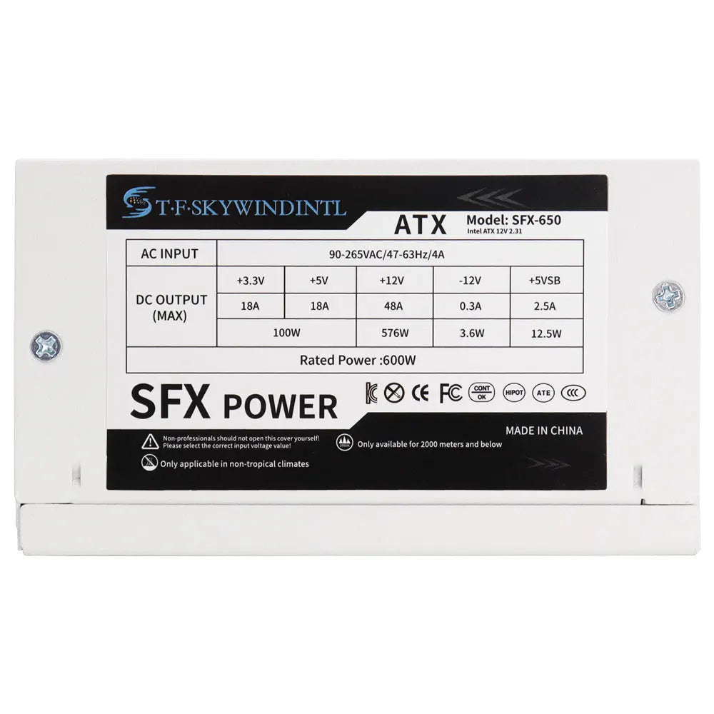 Alimentatore SFX completamente modulare da 600W, design compatto per case Mini-ITX SFF, ventola silenziosa da 90mm, tensione ampia 90-265V, per sistemi PC gaming compatti.
