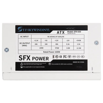Alimentatore SFX completamente modulare da 600W, design compatto per case Mini-ITX SFF, ventola silenziosa da 90mm, tensione ampia 90-265V, per sistemi PC gaming compatti.