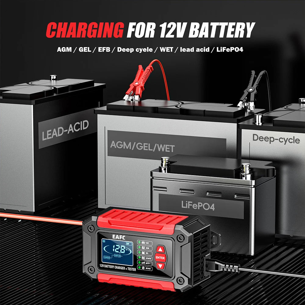 Nuovo 2in1 Smart Caricabatteria per auto Tester del sistema Analizzatore batteria per auto moto per batterie al litio LiFePo4 al piombo acido AGM GEL
