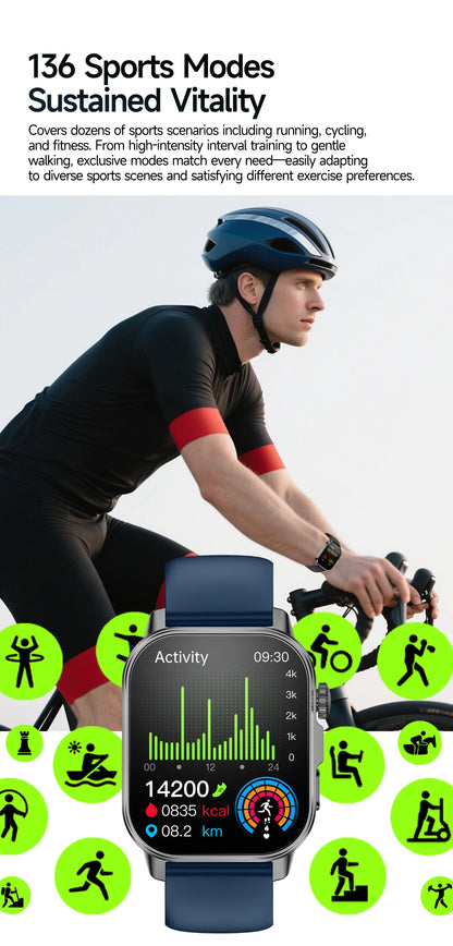 Nuovo Smartwatch per Uomo con Diagnosi ECG Accurata, Misurazione di Pressione Sanguigna, Ossigeno nel Sangue, Grasso nel Sangue, Acido Urico, Temperatura, Chiamate Bluetooth