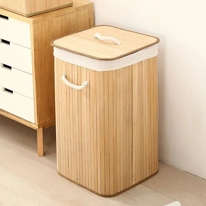 Cesto per Bucato Pieghevole di Grande Capacità, Contenitore in Bambù Rotondo per Organizzare Vestiti, Cesto Compatto per la Casa