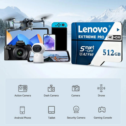 Scheda Micro SD Lenovo 1TB Extreme Pro, scheda di memoria ad alta velocità U3 V60 4K Full HD, 128GB, 256GB, 512GB, schede TF Flash per smartphone e droni.