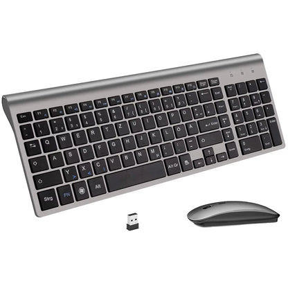 Tastiera e mouse tedeschi wireless QWERTZ combinati set di tasti a forbice compatto silenzioso ultra sottile 2.4G per PC portatile tv box