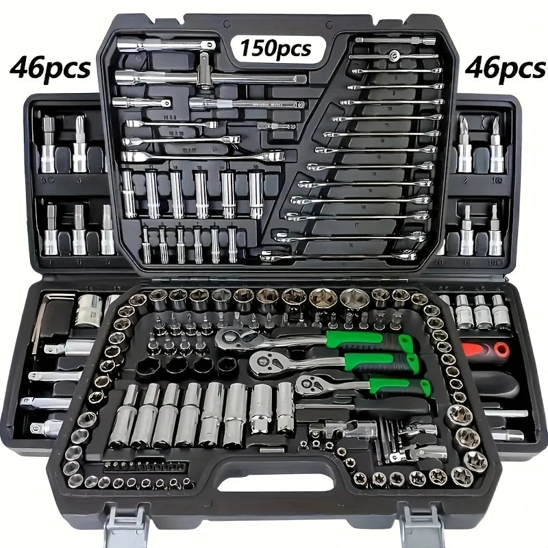 Set di strumenti di riparazione meccanica automatica da 150/46 pezzi, multifunzionale con presa, chiave e set a cricchetto, riparazione auto fai da te, kit di attrezzi meccanico