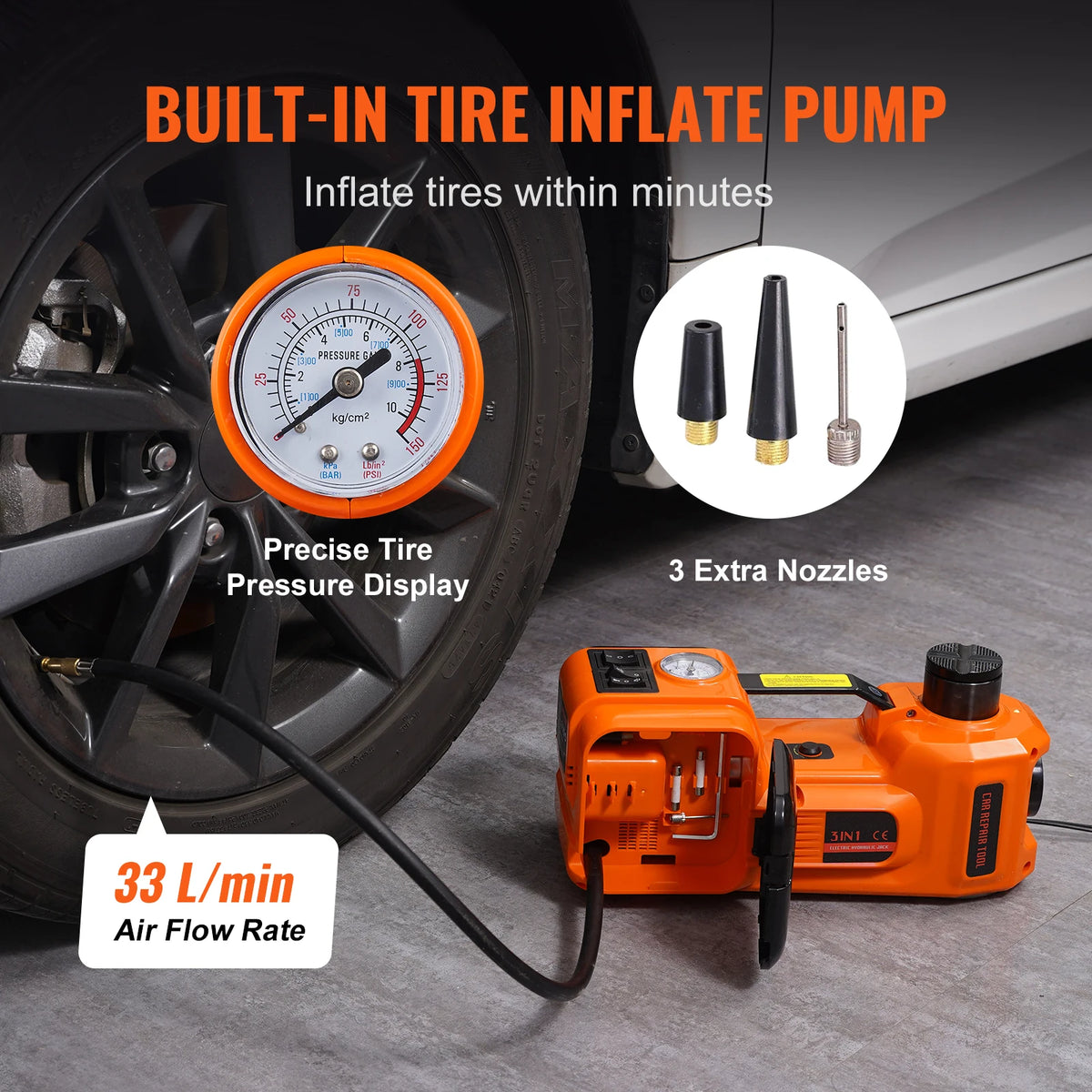 SucceBuy Getto idraulico per auto elettrica 5T con avvitatore elettrico Pompa gonfiabile incorporata, luce a LED per camion berlina SUV