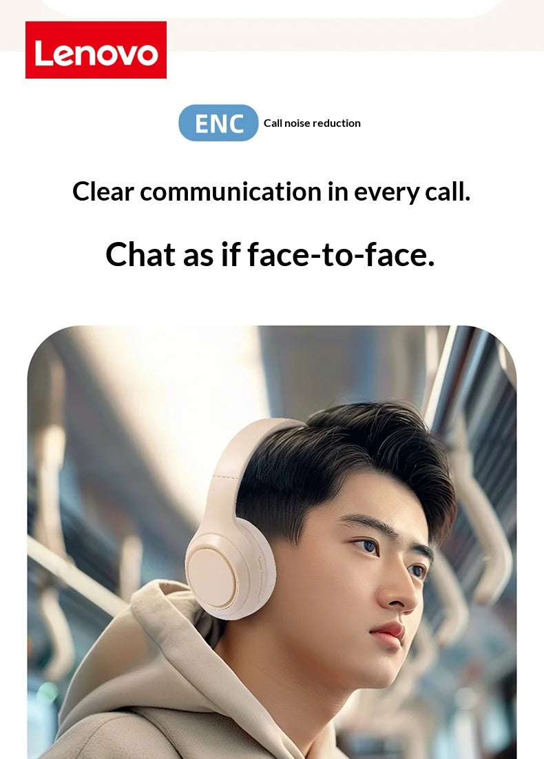 Nuove Cuffie Pieghevoli Wireless Lenovo Over-ear Bluetooth 5.3, Auricolari per Giochi, Cuffie Sportive con Microfono, Auricolari Musicali
