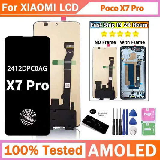 6.67 "AMOLED Per Xiaomi Poco X7 Pro Display Lcd Touch Screen Digitizer Assembly di Ricambio Per PocoX7 Pro 2412DPC0AG Display