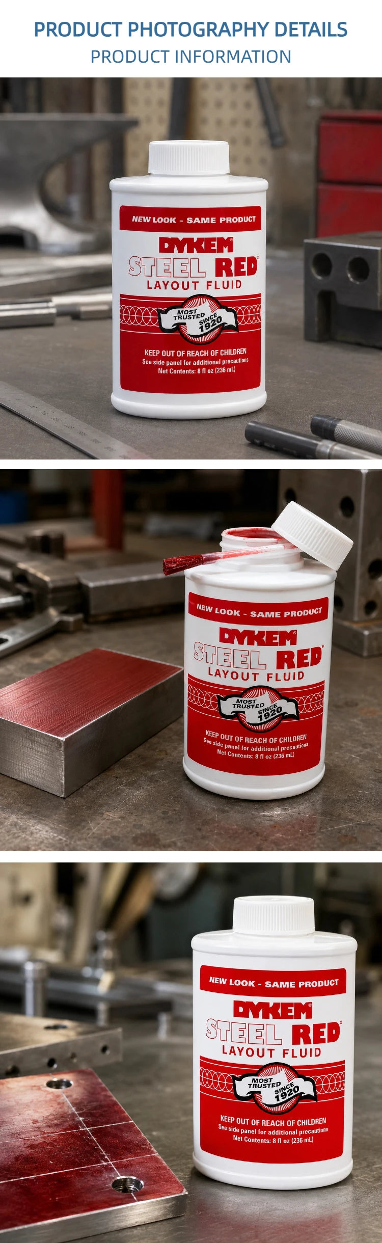 DYKEM 80496 Rosso Acciaio Fluido per Marcatura Metallo, Inchiostro a Rapida Asciugatura per Utensili CNC 8oz 236ml