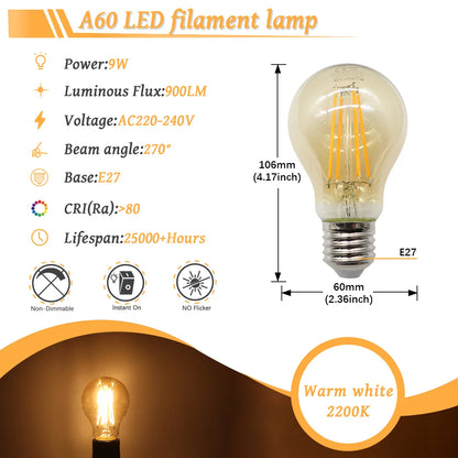 10 Lampadine LED E27 E14 B22 Stile Industriale Vintage, Retro Edison 8W 4W 6W 220V per Lampade a Filamento Incandescenti Edison