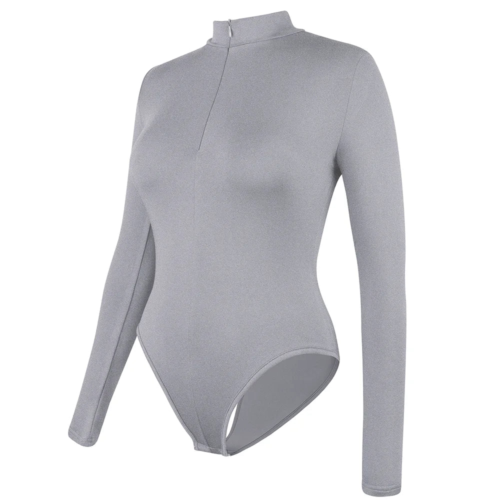 Body con colletto alla coreana con cerniera Donna Manica lunga Spazzolato Abiti invernali con fondo Sexy Streetwear Body Shaper Body pancia piatta