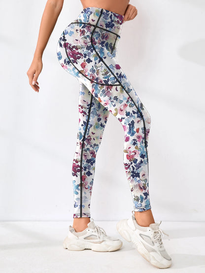 Pantaloni fitness da donna con tasca a vita alta stampati abbinati a pantaloni da yoga addominali attillati, adatti per correre, escursioni e sp