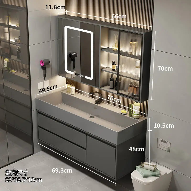 Combinazione di mobile lavabo e specchio da bagno in nano-roccia di lusso leggero