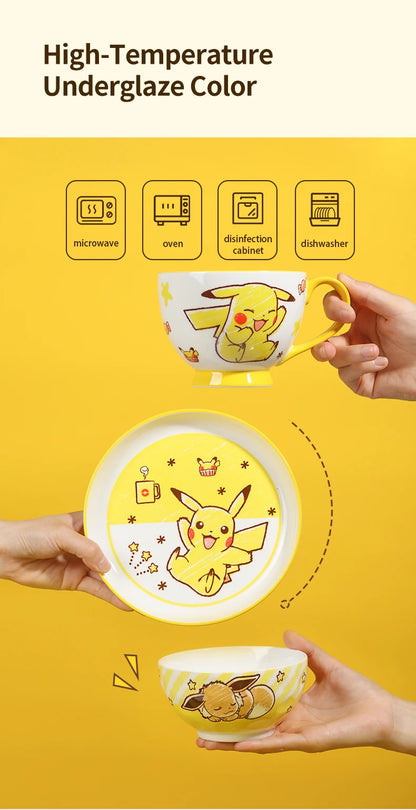 Set di Stoviglie in Ceramica Pokemon SHUNXIANG, Ciotole e Piatti con Motivi Cartoon, Set per Cena, Insalata e Pasta, Adatti al Microonde