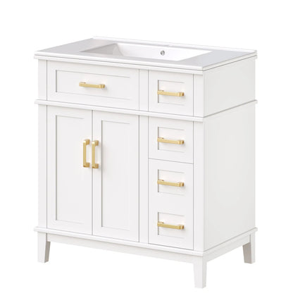 Mobile bagno moderno 76x86x46,5 cm con lavabo in ceramica integrato, mobiletto a cassetti autoportante con ampio spazio contenitivo, dotato di chiusura ammortizzata silenziosa e protezione dal troppo pieno del lavabo, elegant