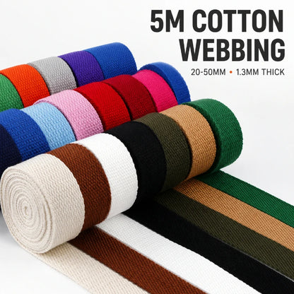5 Metri 1.3mm 20-50mm Cotone Tessuti Nastro per Borsa Cinghia Zaino Etichetta Nastro Fascia Vestiti Bias Vincolante Accessori Per Cucire FAI DA TE