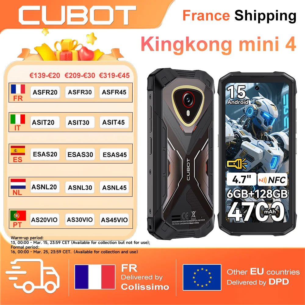 Cubot KingKong MINI 4 6GB+128GB, 4,7" Mini Telefono Cellulare, 4700mAh, Piccolo Smartphone, Android 15, NFC, 48MP, Luce da Campeggio