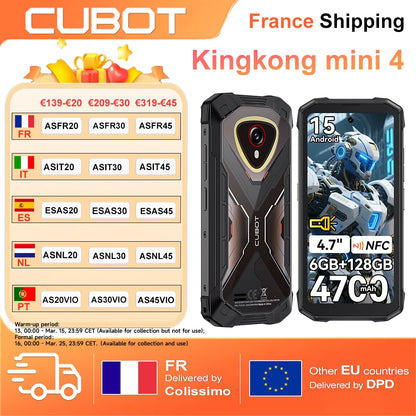 Cubot KingKong MINI 4 6GB+128GB, 4,7" Mini Telefono Cellulare, 4700mAh, Piccolo Smartphone, Android 15, NFC, 48MP, Luce da Campeggio
