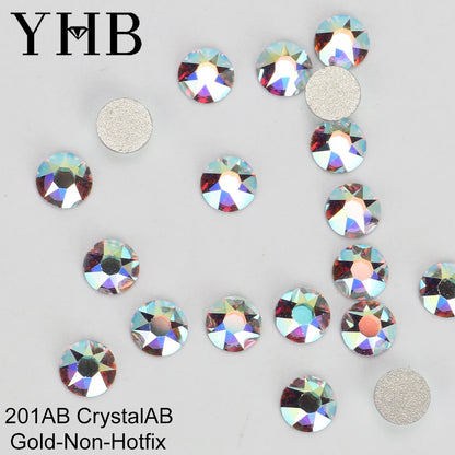 Cristalli YHB Bright Series Crystal AB Dazzling Hotfix Nonhotfix con elettroplaccatura, strass piatti Hotfix per scarpe, borse e abbigliamento.