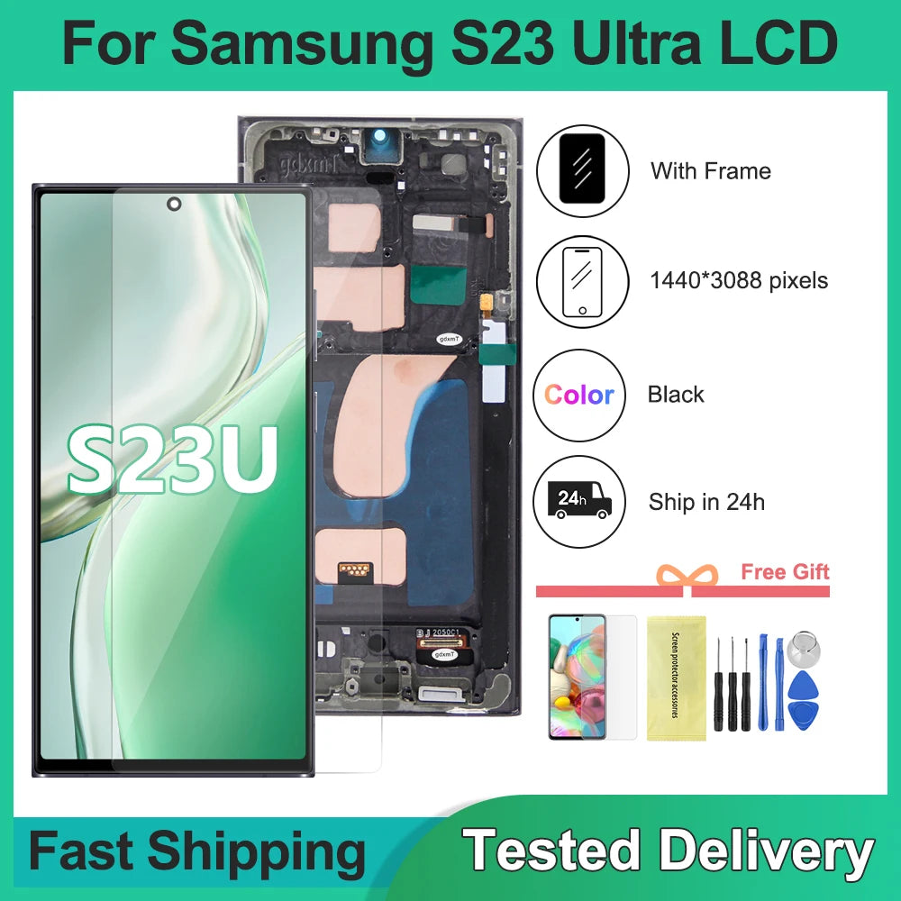 S23 Ultra Assemblea di Schermo per Samsung S23 Ultra S918 SM-S918B SM-S918U Display LCD Touch Screen Digitale Con Sostituzione del Telaio