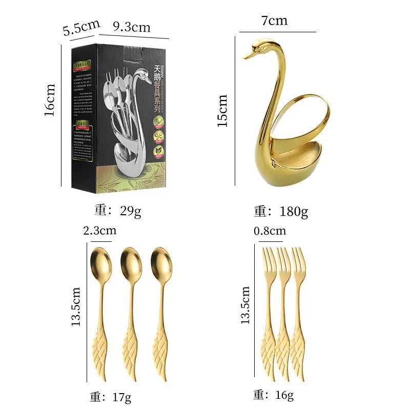 Set di forchette eleganti con base a forma di cigno, cucchiaio da caffè, dessert e insalata in acciaio inossidabile, posate per torte, stoviglie a zero sprechi, dropship
