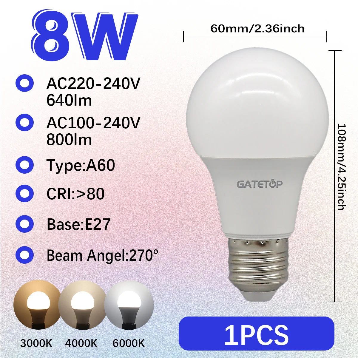 1-10 Pezzi Lampadine LED 8W AC 110V 220V E27, Illuminazione Calda e Diurna, RA80, per Casa, Lampade di Alta Qualità