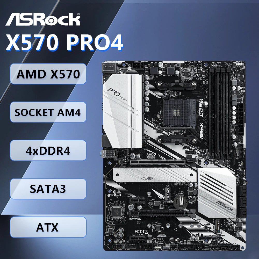 Scheda Madre Gaming ASRock X570 PRO4 Socket AM4 PCIe 4.0 M.2 USB3.2 Supporto Ryzen 7 5800X 5600X 3700X DDR4 ATX