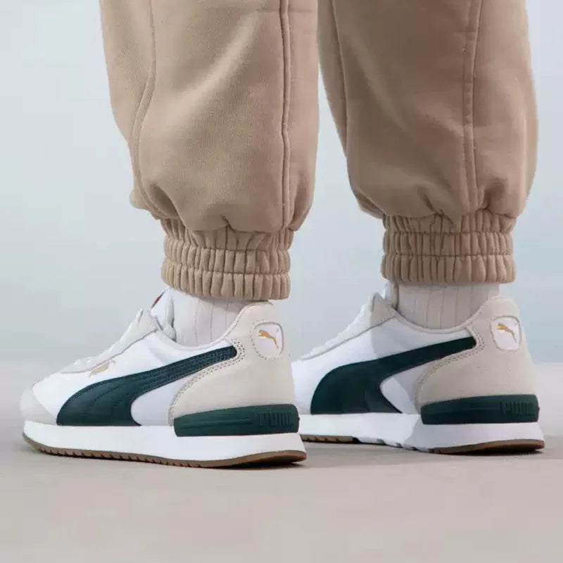 PUMA Sneakers Casual Retrò Leggere Antiscivolo in Pelle Scamosciata Bianca e Verde Scuro con Cuciture 399250-04