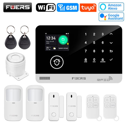 FUERS Sistema di allarme Smart Home WIFI GSM Allarme di sicurezza Host Ant-furto con sensore di movimento porta Tuya Smart App controllo lavoro Alexa