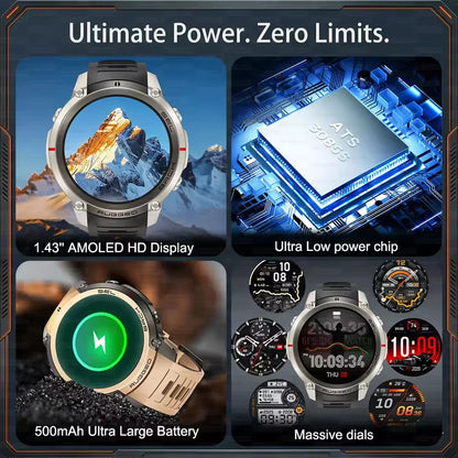 2026 NUOVO Smartwatch con Mappe Offline per Uomo, Display AMOLED HD da 1,43 Pollici, GPS Esterno Integrato, Bussola, Altimetro, Impermeabile 5ATM, Orologio Sportivo per Nuoto, Ciclismo e Corsa