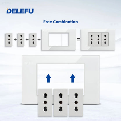 DELEFU Presa a Muro in Vetro Temperato Bianco Italia USB Tipo C Ricarica Rapida Interruttore Schuko TV Satellitare Citofono Cile