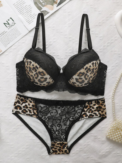 Bralette da donna in pizzo con stampa leopardata sexy con anello in acciaio Lingerie comoda biancheria intima di sollevamento set di biancheria intima a triangolo B2076
