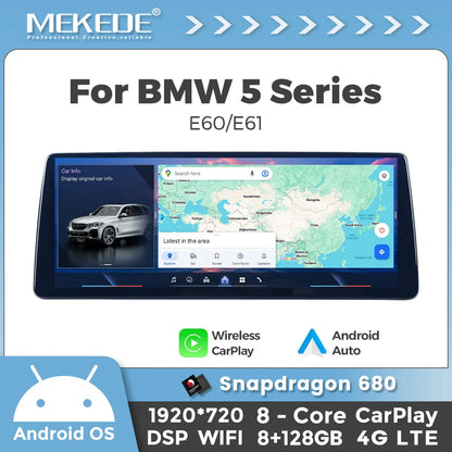 Mekede 10.25/12.3 pollici QLED Android 14 Snapdragon 128GB ROM CarPlay Wireless Auto Multimedia per BMW Serie 5 E60 E61 E62 E63 E64 Sistema CCC CIC Navigazione GPS Doppio BT 4G WiFi DSP