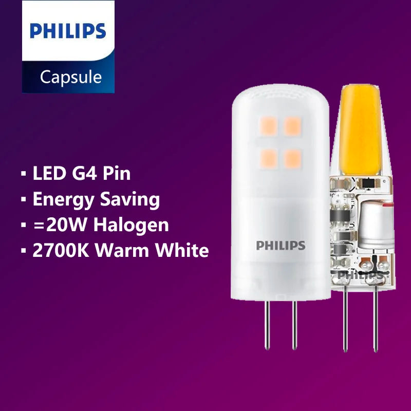 Philips CorePro LED G4 Lampade a capsula Pin Light 1.7W 2.1W 2700K Bianco caldo 12V Lampadina decorativa Sostituisci la luce da tavolo alogena G4 da 20W