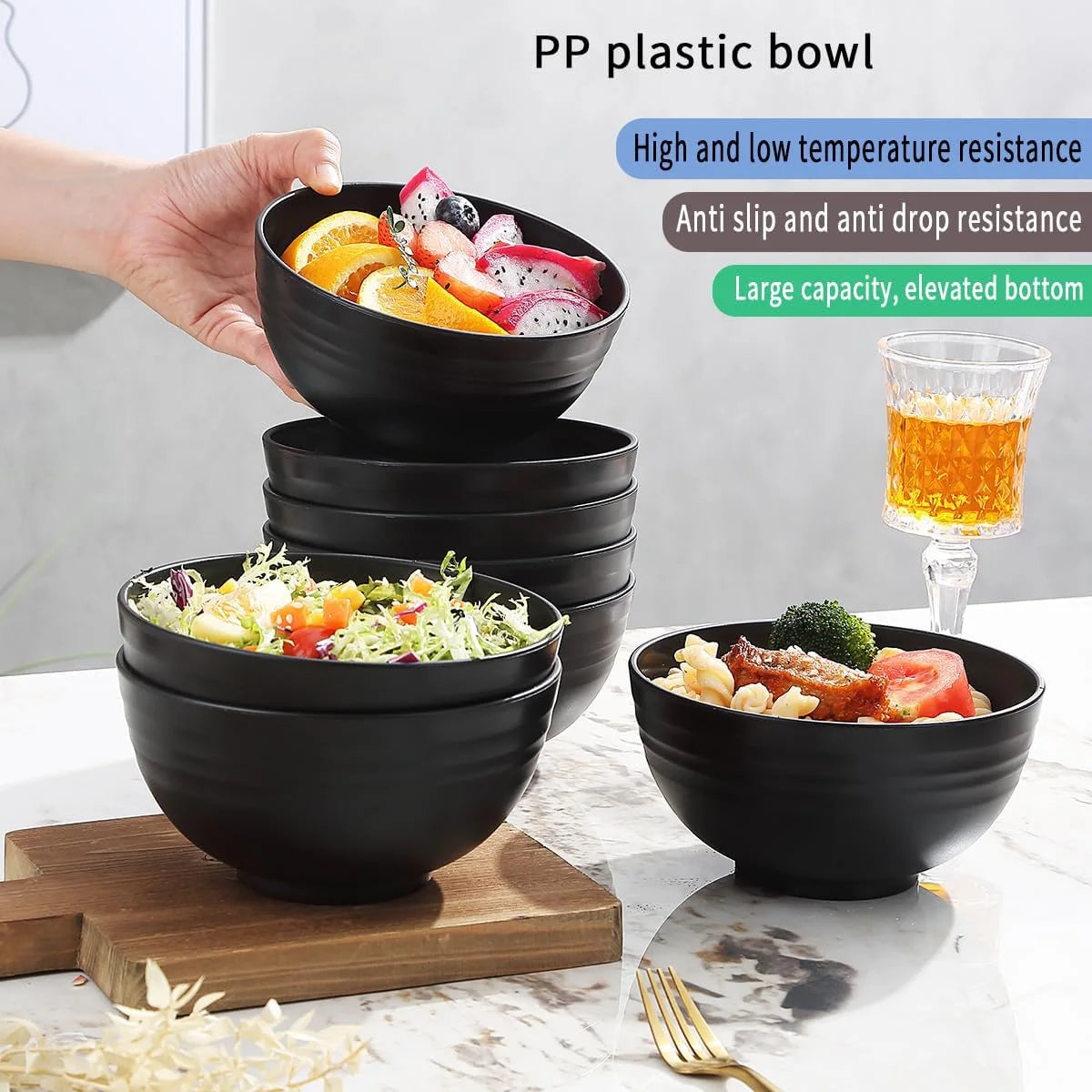 Set di ciotole in plastica da 12/6 pezzi da 26 once, per la cucina di casa, ristorante, caffetteria, sicuro per microonde, insalata, zuppa di riso, ramen, snack, ciotola