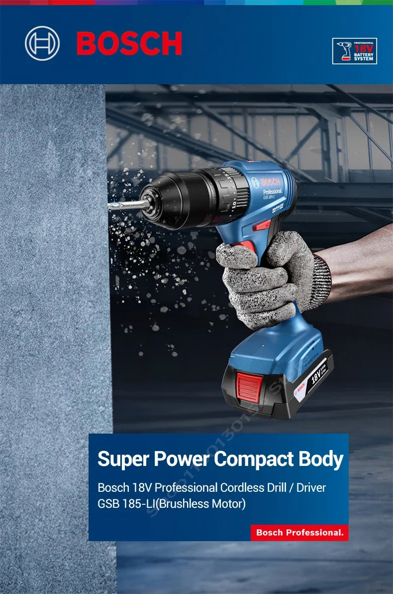 BOSCH GSB 185-LI Trapano avvitatore a percussione senza fili Brushless 18V, Avvitatore elettrico multifunzione, Utensili elettrici GSB185-LI