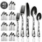 Set di posate in acciaio inossidabile con incisione laser Rose Cat, 4/15/25/40 pezzi, coltello, forchetta, cucchiaio, per coppie, stoviglie per feste