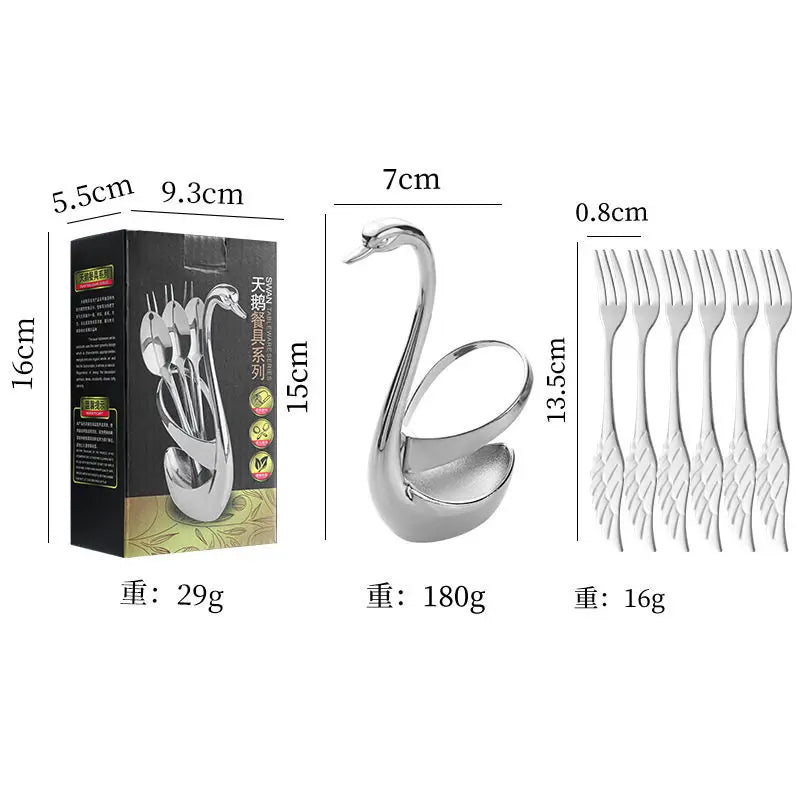Set di forchette eleganti con base a forma di cigno, cucchiaio da caffè, dessert e insalata in acciaio inossidabile, posate per torte, stoviglie a zero sprechi, dropship