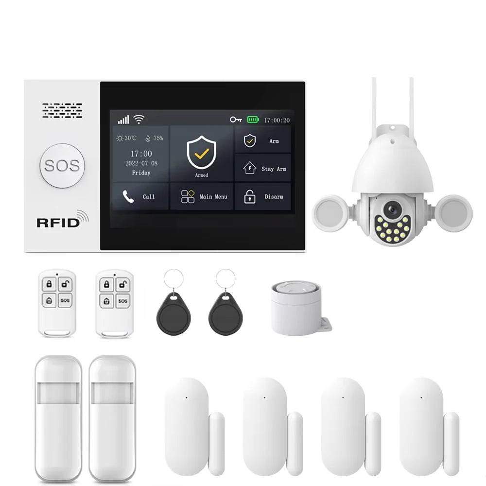 Allarme GSM WiFi compatibile con l'app Tuya Smart Life, rilevatore di intrusioni wireless per casa, garage, ufficio, negozio, protezione con avvisi in tempo reale.
