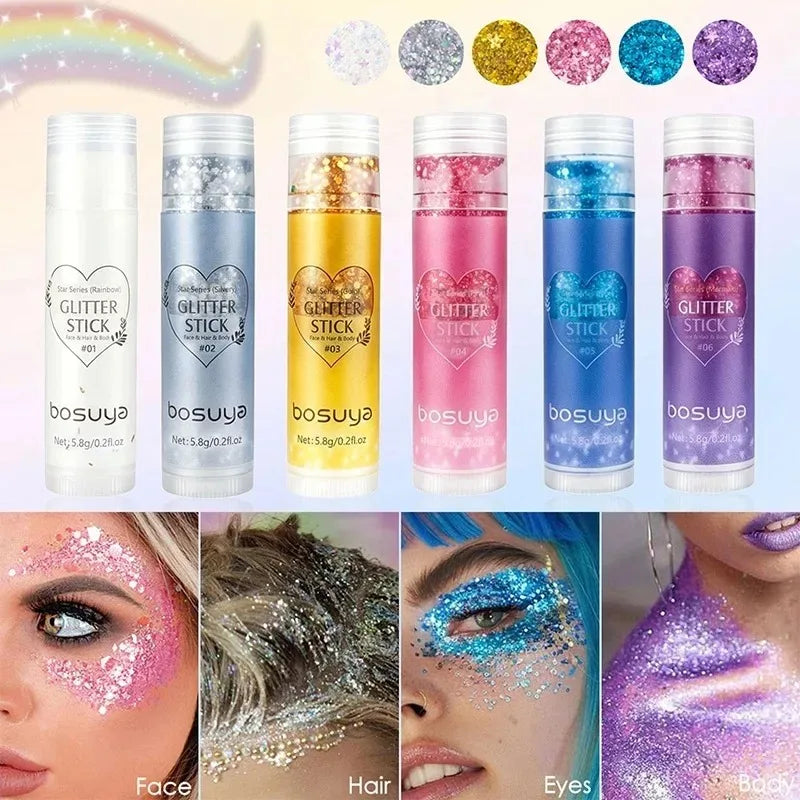 Stick Gel Glitterato con Paillettes Scintillanti, Ombretto Perlato Dorato ad Alta Lucentezza, Glitter per Viso e Corpo, Trucco per Feste Natalizie